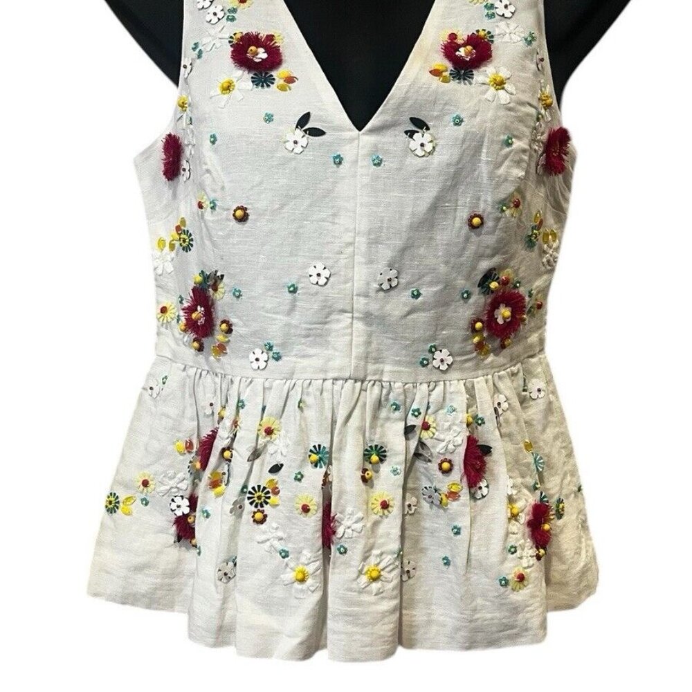 J. Crew Beaded Top White Peplum Tank Linen Brand New Size 00